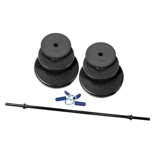 Barra Maciza de 1.50 Mt de 5 Kg + 20 Kg Discos Barra Maciza de 1.50 Mt de 5 Kg + 20 Kg Discos - Línea Hogar, Barras Discos y Pesas - Power Fitness Pro